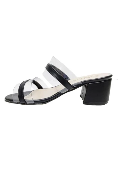 Önder 3093 Deri Şeffaf Kalın Topuklu Kadın Terlik - Resim 3