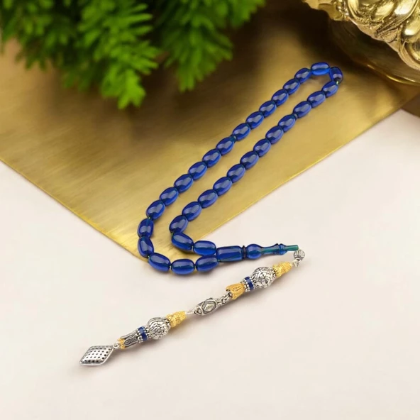Özel Seri Gümüş Püsküllü 11x8 mm Kapsül Kesim Ateş Kehribar Tesbih