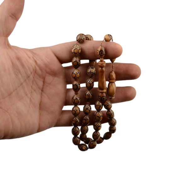 Lazer İşlemeli Sistem Püsküllü 12x9 mm Arpa Kesim Kuka Tesbih - Resim 2