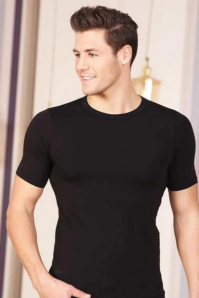 Berrak Erkek Likralı Süprem Kısa Kol Bisiklet Yaka 6'Lı Paket -1024   XL Siyah - Resim 5