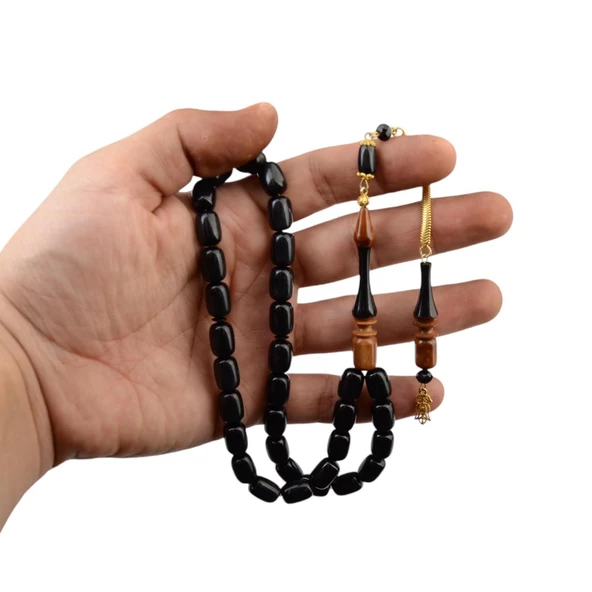 Özel Seri Kapsül Kesim Gümüş Püsküllü 11x8 mm Kuka Detaylı Sıkma Kehribar Tesbih - Resim 2