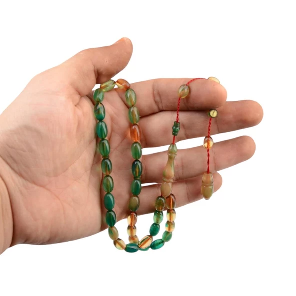 Özel Seri İmzalı Sistem Püsküllü 10x6 mm Kapsül Kesim Ateş Kehribar Tesbih - Resim 2