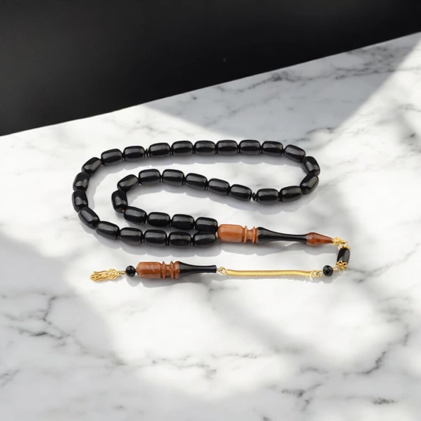 Özel Seri Kapsül Kesim Gümüş Püsküllü 11x8 mm Kuka Detaylı Sıkma Kehribar Tesbih