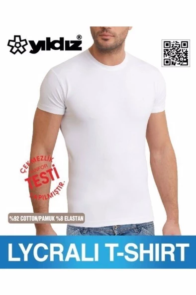 Yıldız Erkek Sıfır Yaka Lycralı T-shirt Fanila 1 Adet -90  Beyaz 2XL - 2