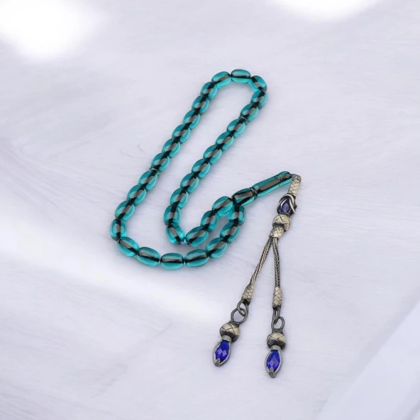 Özel Seri 1000 Ayar Kazaziye Gümüş Püsküllü 11x8 mm Arpa Kesim Ateş Kehribar Tesbih