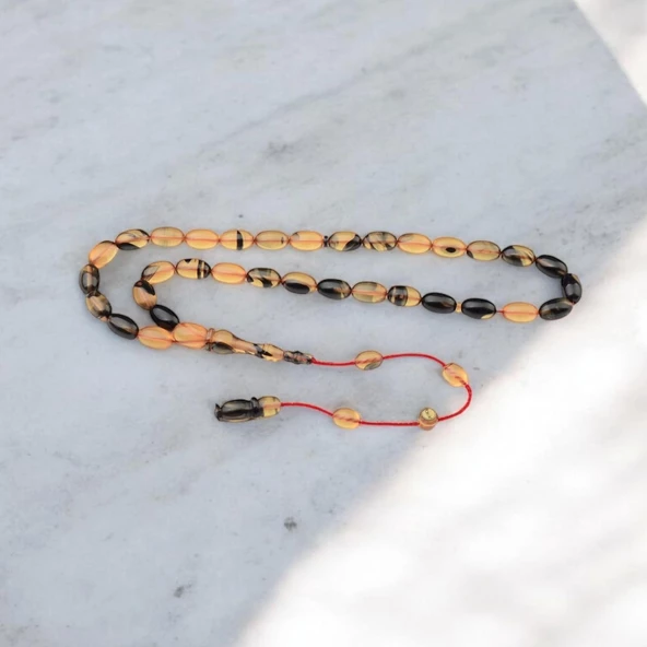 Özel Seri İmzalı Sistem Püsküllü 11x7 mm Kapsül Kesim Ateş Kehribar Tesbih
