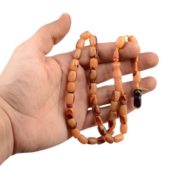 Özel Seri İmzalı Sistem Püsküllü 11x8 mm Kapsül Kesim Sıkma Kehribar Tesbih - Resim 2