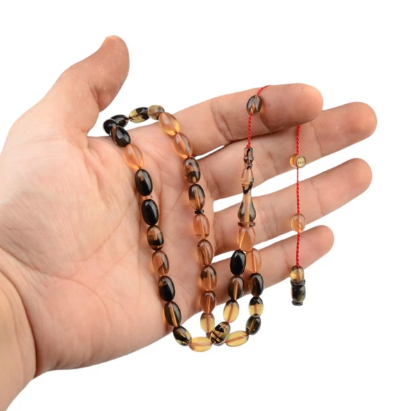 Özel Seri İmzalı Sistem Püsküllü 11x7 mm Kapsül Kesim Ateş Kehribar Tesbih - Resim 2