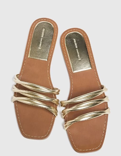 Pull & Bear Kadın Altın Bantlı Düz Sandalet - 5