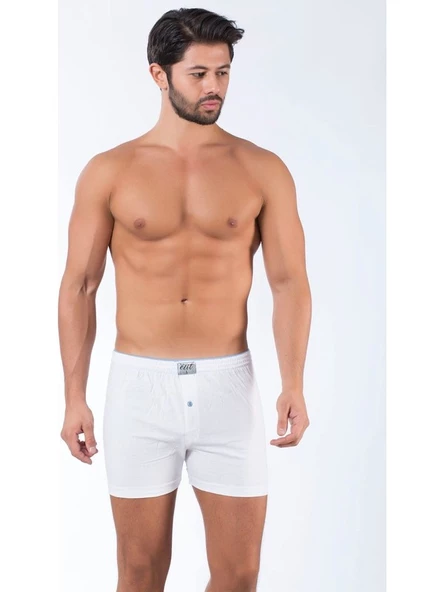 3'Lü Tutku Elit Havlu Bel 1101 Düğmeli Erkek Boxer  Beyaz S