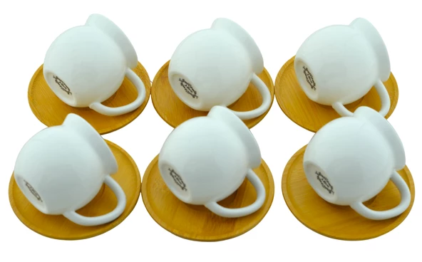 Mien 6 Kişilik 12 Parça Bambu Tabaklı Fincan Seti - 2