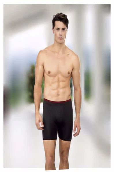 İlke Erkek Uzun Likralı Boxer 005 - 6 Adet  Siyah 2XL
