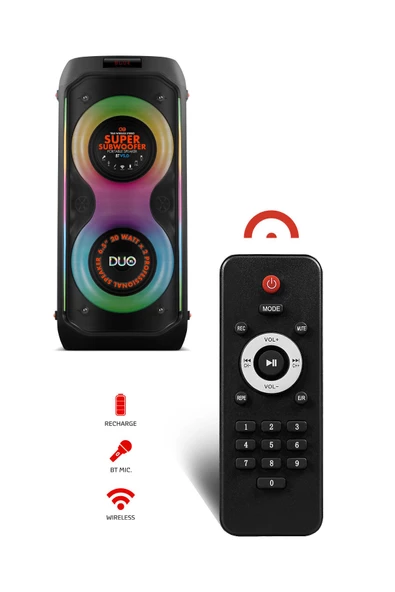 Powerway DUO XL Taşınabilir Mikrofonlu 20x2 W Karaoke Ses Kayıt Bluetooth Hoparlör Led Işıklı - 5