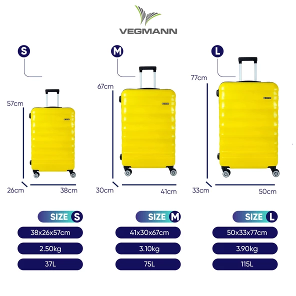 Vegmann Tartılı Scadel Sarı 3 lü Valiz Seti - 5