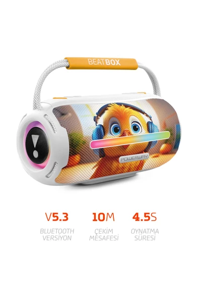 Powerway Beatbox Animals Civciv Led Işıklı Dayanıklı Ses Bombası Usb Sd Aux Bluetooth Hoparlör - 3