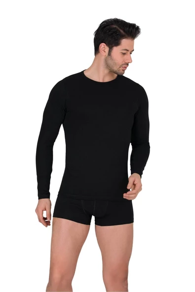 Berrak Erkek Badi Uzun Kol Bisiklet Yaka Atlet 3'Lü Paket - 1025  Siyah M ürün görseli