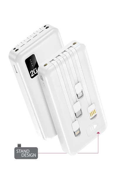 Powerway 20.000 Mah Kablolu Dijital Göstergeli 20.000 Mah Garantili Dahili Stand TX209 Beyaz Powerbank - 2