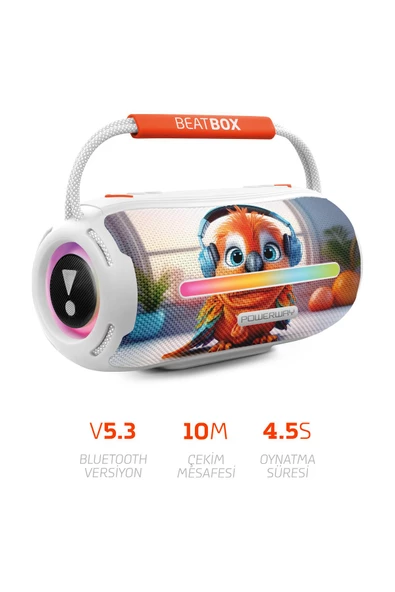 Powerway Beatbox Animals Papağan Led Işıklı Dayanıklı Ses Bombası Usb Sd Aux Bluetooth Hoparlör - 3