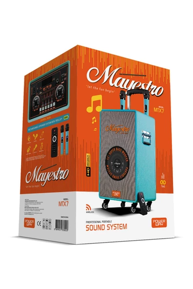 Powerway Şarjlı Çift Mikrofonlu Ses Sistemi Karaoke Sistemi Taşınabilir Amfi MTX7 Bluetooth Hoparlör - 4