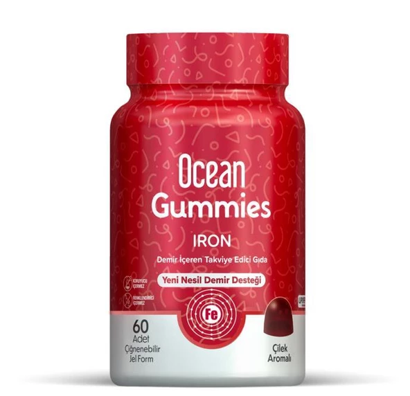 Orzax Ocean Gummies Iron 60 Adet Çilek Aromalı Çiğnenebilir Jelform ürün görseli 1