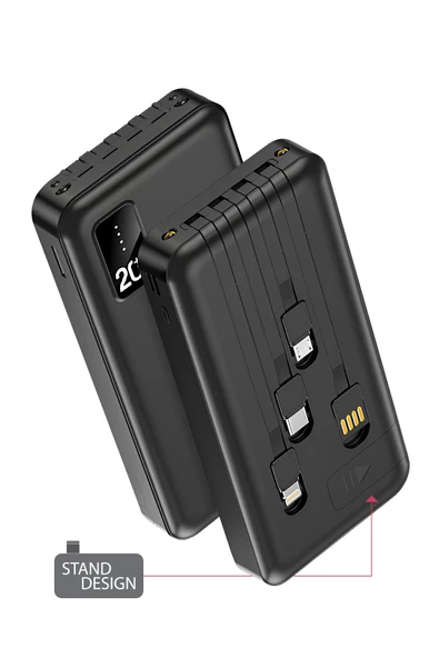 Powerway 20.000 Mah Kablolu Dijital Göstergeli 20.000 Mah Garantili Dahili Stand TX209 Siyah Powerbank - 2