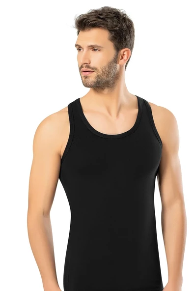 Erdem Erkek Likralı Sporcu Askılı Atlet 1121 - 6 Adet  Siyah 2XL - Resim 2