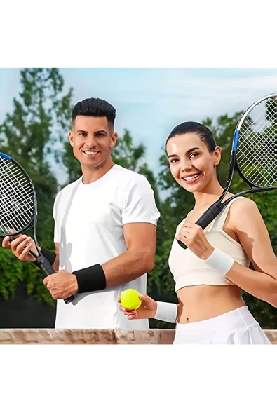 2 Adet Düz Renk Spor Fitness Ter Havlu El Bileklikleri Pamuklu Likralı - 3
