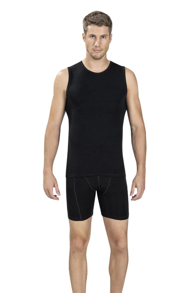 Jiber Erkek Sıfır Yaka Sıfır Kol Pamuklu Fanila Atlet 114 - 3 Adet  Siyah S ürün görseli