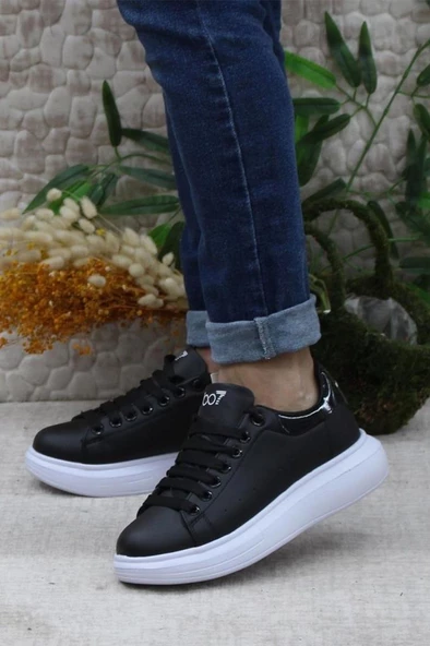 Best Of 150-24 Deri Trend Sneaker Erkek Ayakkabı Siyah Beyaz - 2
