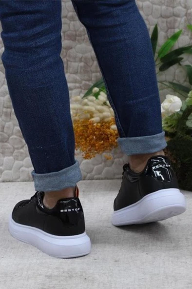 Best Of 150-24 Deri Trend Sneaker Erkek Ayakkabı Siyah Beyaz - 3