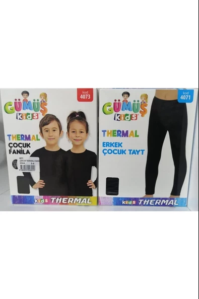 Gümüş Erkek Çocuk Termal Set Alt Üst Takım İçlik 4071-73- 1 Set  Siyah 4 (7-8 YAŞ) - Resim 2