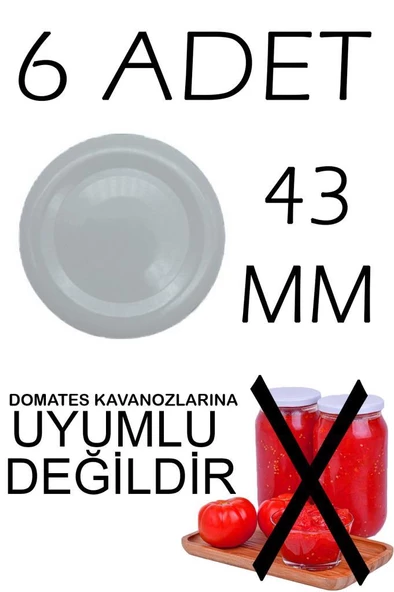 6 Adet 43mm Metal Kavanoz Kapağı Beyaz