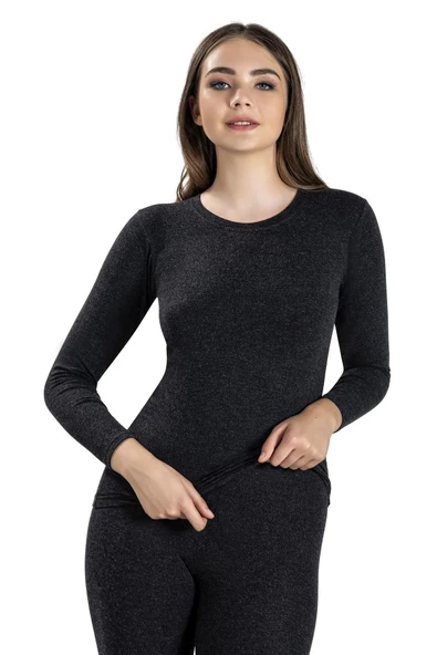 Jiber Kadın Soft Termal Tayt Uzun Kol Fanila İçlik Set 597/599 - 1 Set  XL Siyah - Resim 4