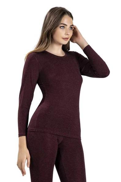 Jiber Kadın Soft Termal Tayt Uzun Kol Fanila İçlik Set 597/599 - 1 Set  XL Bordo