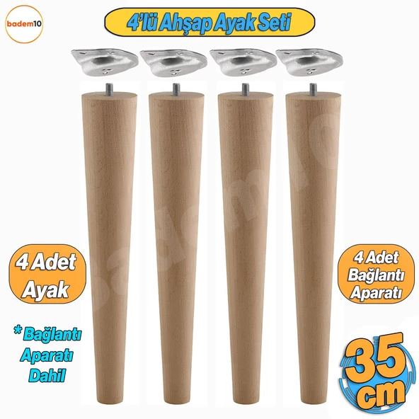 4'lü Ahşap Sehpa Ayak Takımı 35 cm Zigon Puf Tabure Ayağı Masa Ayakları Açılı Bağlantı Aparatı Dahil