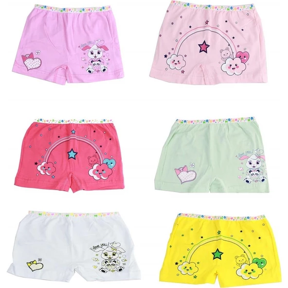 Tutku Kız Çocuk Boxer 0181- 6 Adet Karışık Renk 3 (5-6 YAŞ)