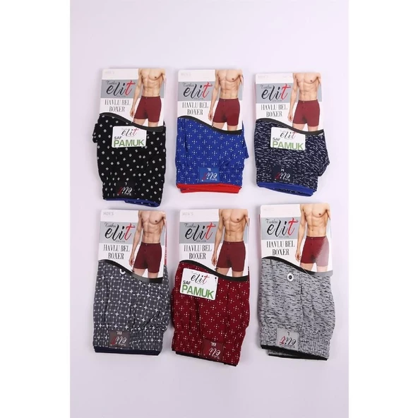 3'Lü Tutku Elit Havlu Bel Erkek Penye Desenli Boxer 1102  2XL Karışık Renk - Resim 5