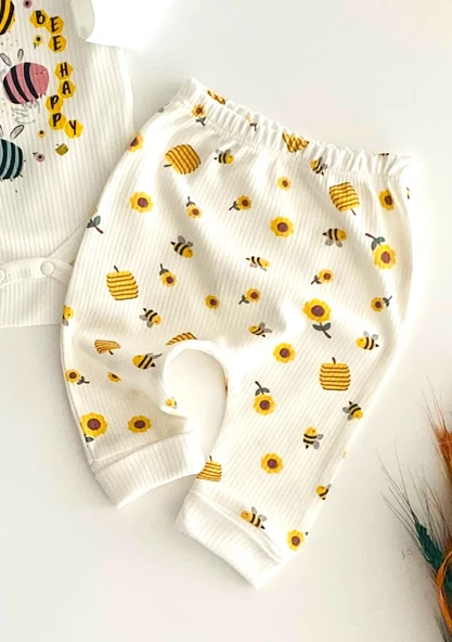 Neşeli Bebekler Arı Baskılı Raporlu Kumaş İkili Takım - Resim 3