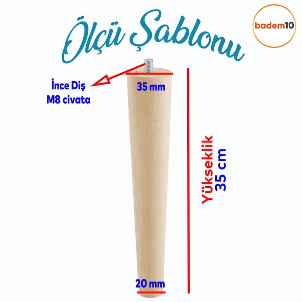 4'lü Ahşap Sehpa Ayak Takımı 35 cm Zigon Puf Tabure Ayağı Masa Ayakları Açılı Bağlantı Aparatı Dahil - 2