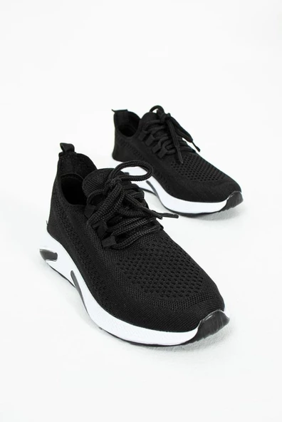 Black Wild 101-24 Triko Trend Fashıon Sneakers Kadın Ayakkabı Siyah Beyaz - 3