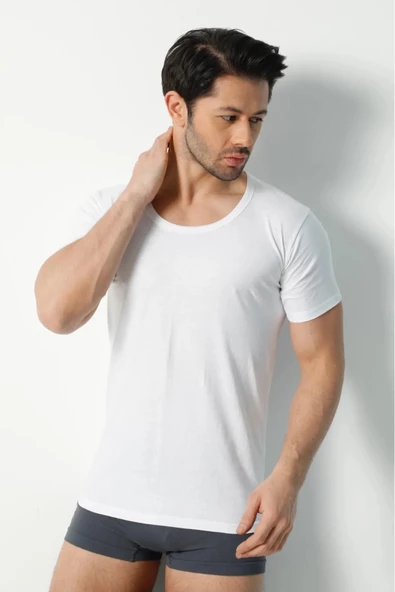 Saran Erkek Penye %100 Pamuk Bisiklet Yaka Fanila Atlet 3006 - 3 Adet  Beyaz S - Resim 3