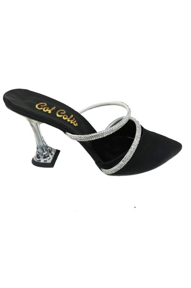 Cotcolic 9714 Saten Şeffaf Topuk Fashion Kadın Terlik - Resim 2