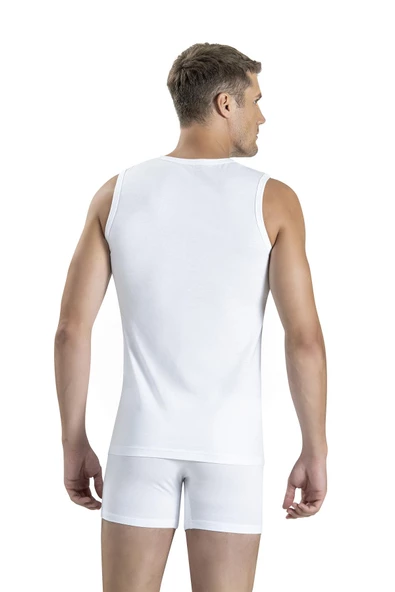 Jiber Erkek Sıfır Yaka Sıfır Kol Pamuklu Fanila Atlet 126 - 6 Adet  Beyaz M - Resim 3