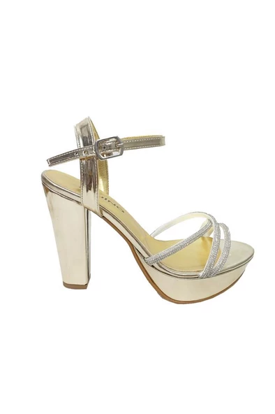 Rojino 8435 Taşlı Rugan 30mm Platform Topuklu Kadın Sandalet - 3