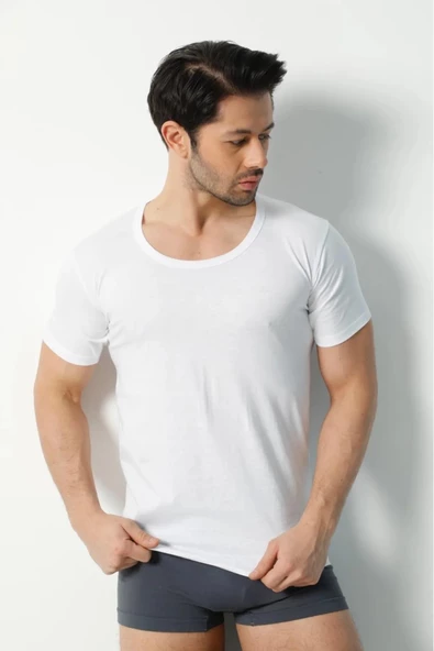 Saran Erkek Penye %100 Pamuk Bisiklet Yaka Fanila Atlet 3006 - 6 Adet  Beyaz XL