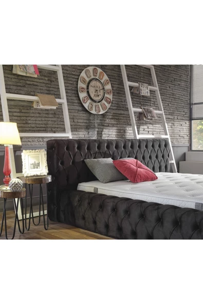 Çift Kişilik Baza Başlık Set Black Pearl Siyah - Resim 2