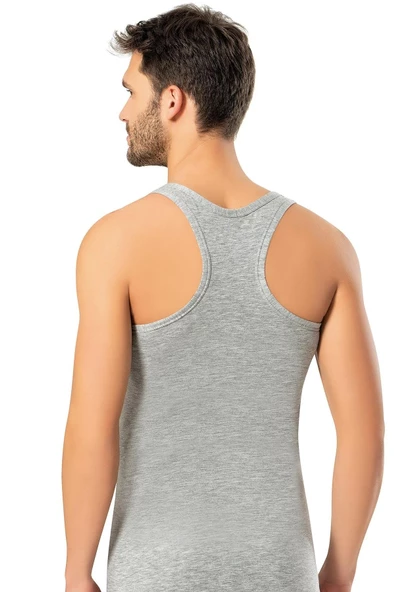 Erdem Erkek Likralı Sporcu Askılı Atlet 1121 - 3 Adet  Gri 2XL