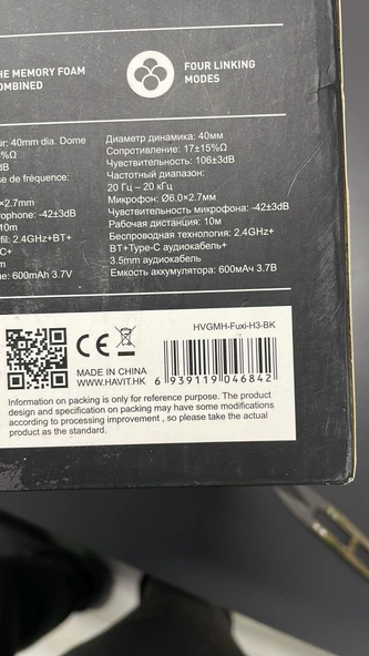 Havit Gamenote Fuxi-H3 Gaming Oyuncu Mikrofonlu Kulaklığı 7.1 - 4 Modlu (BT, 2.4Ghz, Type-C, 3.5mm) Siyah (Teşhir&Outlet) - 7