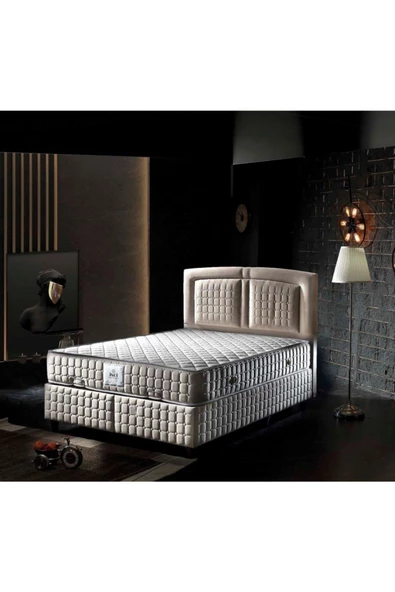 Inci Krem Renk Çift Kişilik Solid Baza Başlık Yatak Set - Resim 2