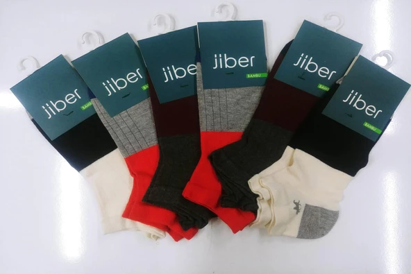 Jiber Erkek Bambu Çift Renk Patik Çorap 6757- 6 Adet  Karışık Renk 40-44